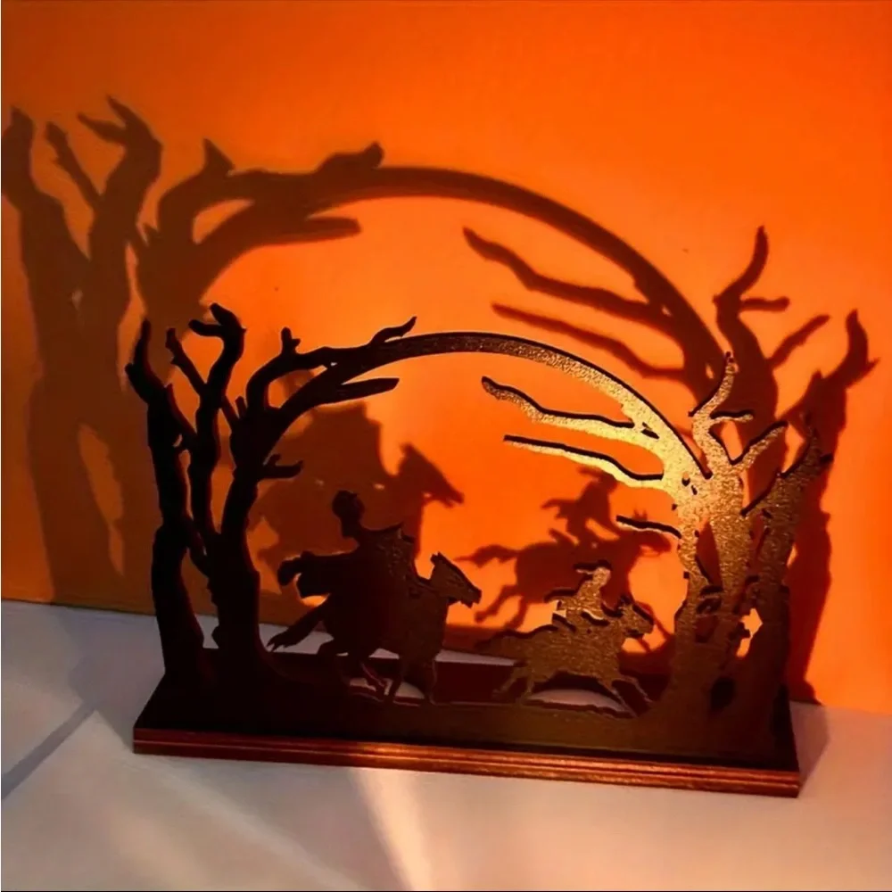 Wooden Healess Horseman Flameless Tea-Light Holder, Sleepy Hollow Decor - Picture 4 of 5